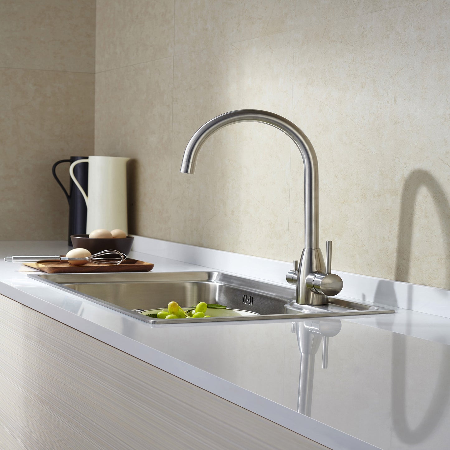 3-Way Stainless Steel Filtered Tap - Gooseneck installed in kitchen