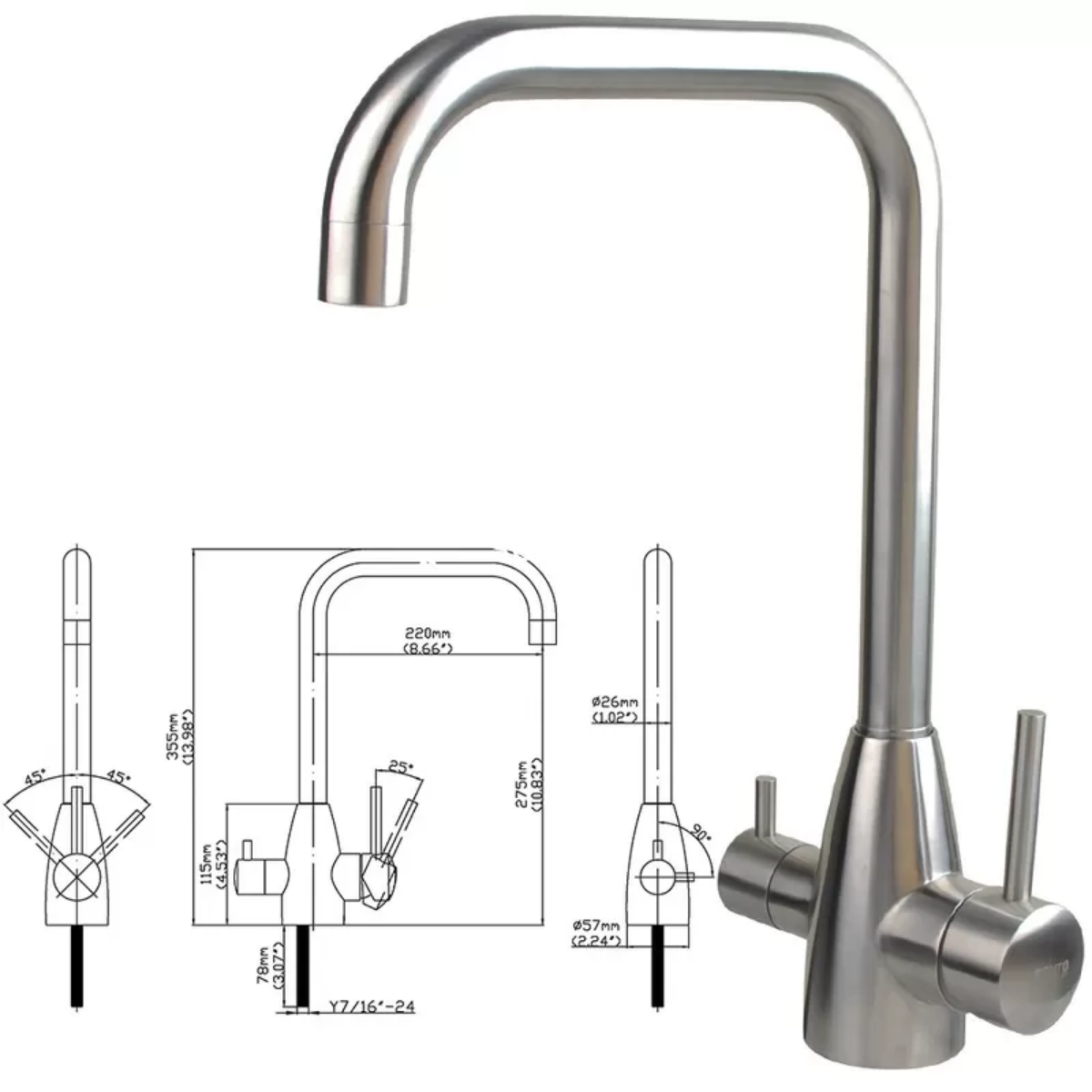 3-way stainless steel square mixer specs